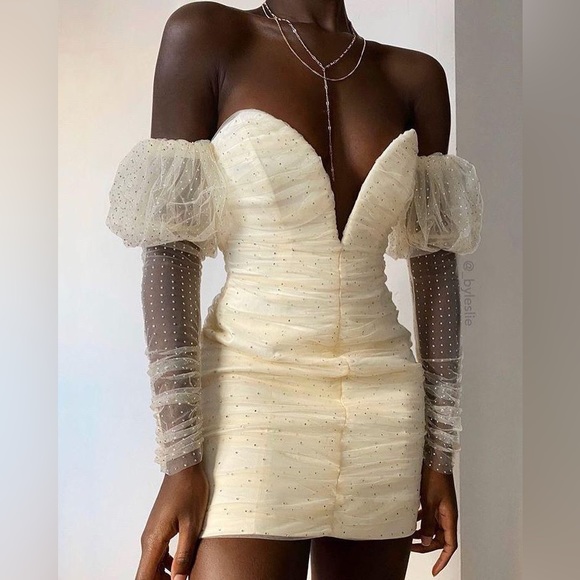 HOUSE OF CB 'Milana' Ivory Crystal and Tulle midi dress - Picture 3 of 10